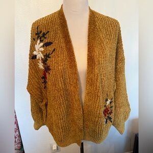 Cozy Mustard Cardigan with Floral Embroidery